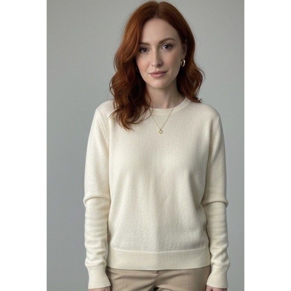 VTG Moda International Women’s Ivory Silk Cashmere Sweater Large Quiet Luxury